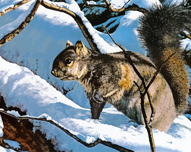 Winter Squirrel In The Forest Paint By Numbers