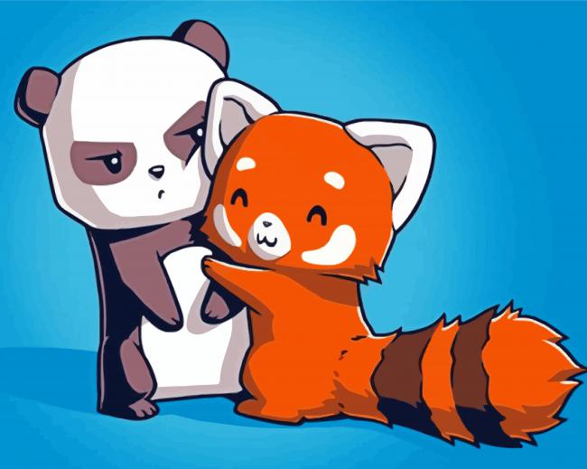 Aesthetic Panda And Fox Paint By Numbers