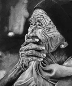 Black And White Old Laughing Lady Paint By Numbers