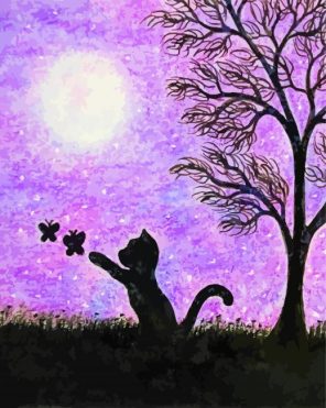 Cat With Butterflies Silhouette Art Paint By Numbers