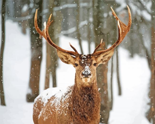 Deer In Woods At Winter Paint By Numbers
