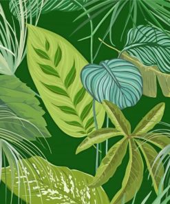 Green Botanical Background With Tropical Leaves Paint By Numbers