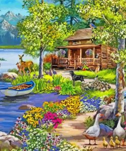 Spring Peace River Cabin Paint By Numbers