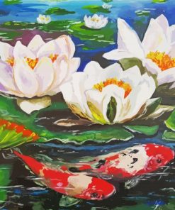 White Water Lilies With Koi Paint By Numbers
