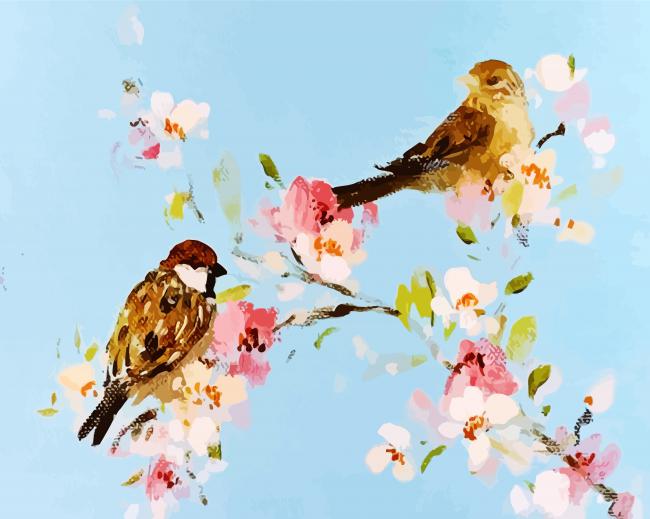 Birds And Blossom Art Paint By Number