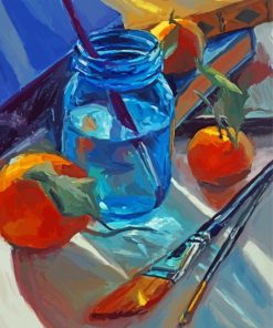 Blue Mason Jar And Oranges Paint By Numbers