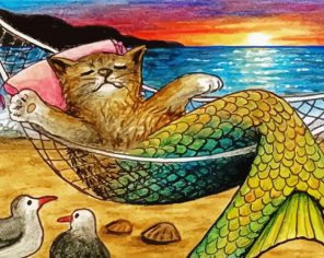 Cat Mermaid On Hammock Paint By Numbers