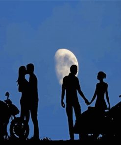 Couple Bikers Silhouette Watching The Moon Paint By Numbers