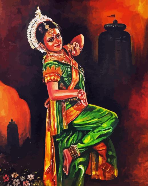 Hindu Dancer In Green Paint By Numbers