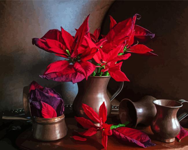Poinsettia Flowers Still Life Paint By Numbers