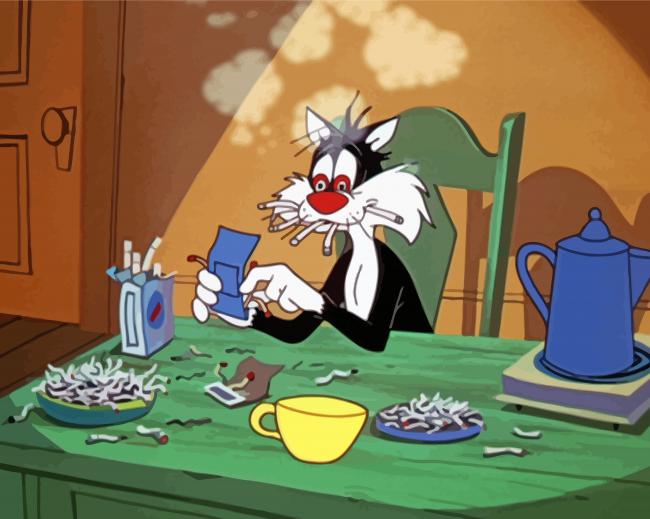 Sylvester Cat Smoking Paint By Numbers