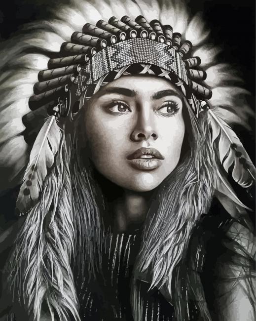 Aesthetic Black And White Native Girl Paint By Numbers