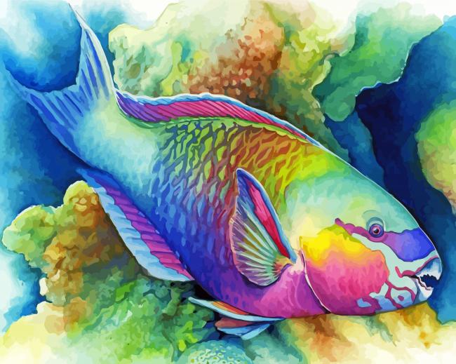 Aesthetic Parrot Fish Art Illustration Paint By Numbers