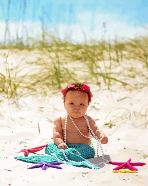 Beautiful Baby Girls At Beach Paint By Number
