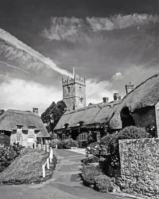 Black And White Godshill Village Paint By Numbers