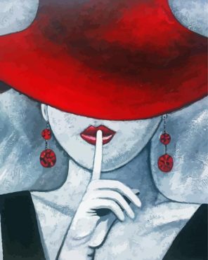 Cool Woman With Red Hat Paint By Numbers