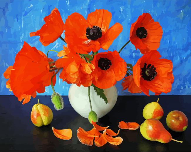 Orange Poppies In Vase Paint By Numbers
